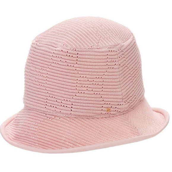 NWT~GUCCI~‘Malibu’ Leather-trimmed Crocheted Pink Bucket Hat - Large 58cm - Picture 3 of 14